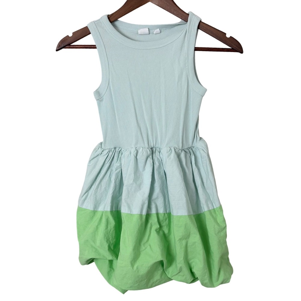 Gap Bubble Hem Dress Girls Size M 8 Blue Green Colorblock Ribbed Sleeveless